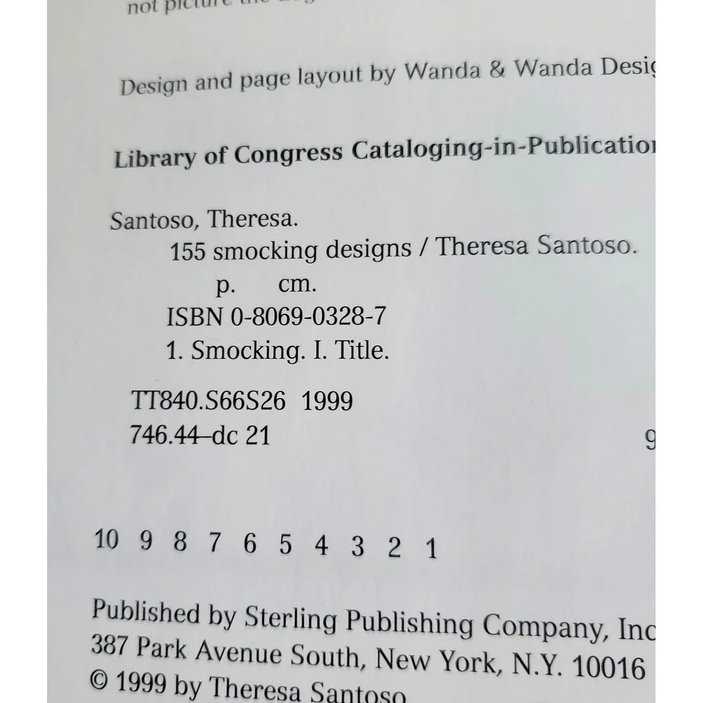 155 SMOCKING DESIGNS Hardcover Santoso Theresa ISBN 0806903287 NOS 1st Ed
